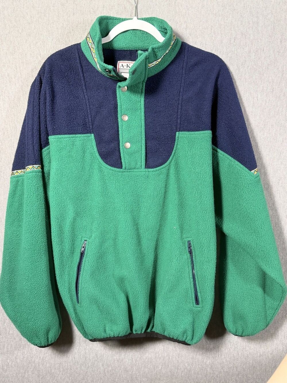 AKITA Men's M Colorblock Green Navy Blue Quarter Zip Fleece Pullover Jacket Coat